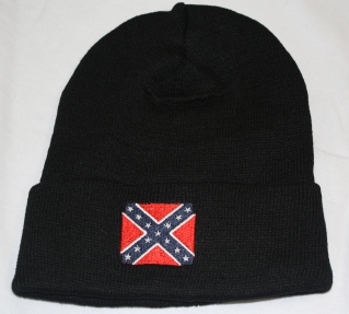 Black Knit Hat with Rebel Flag